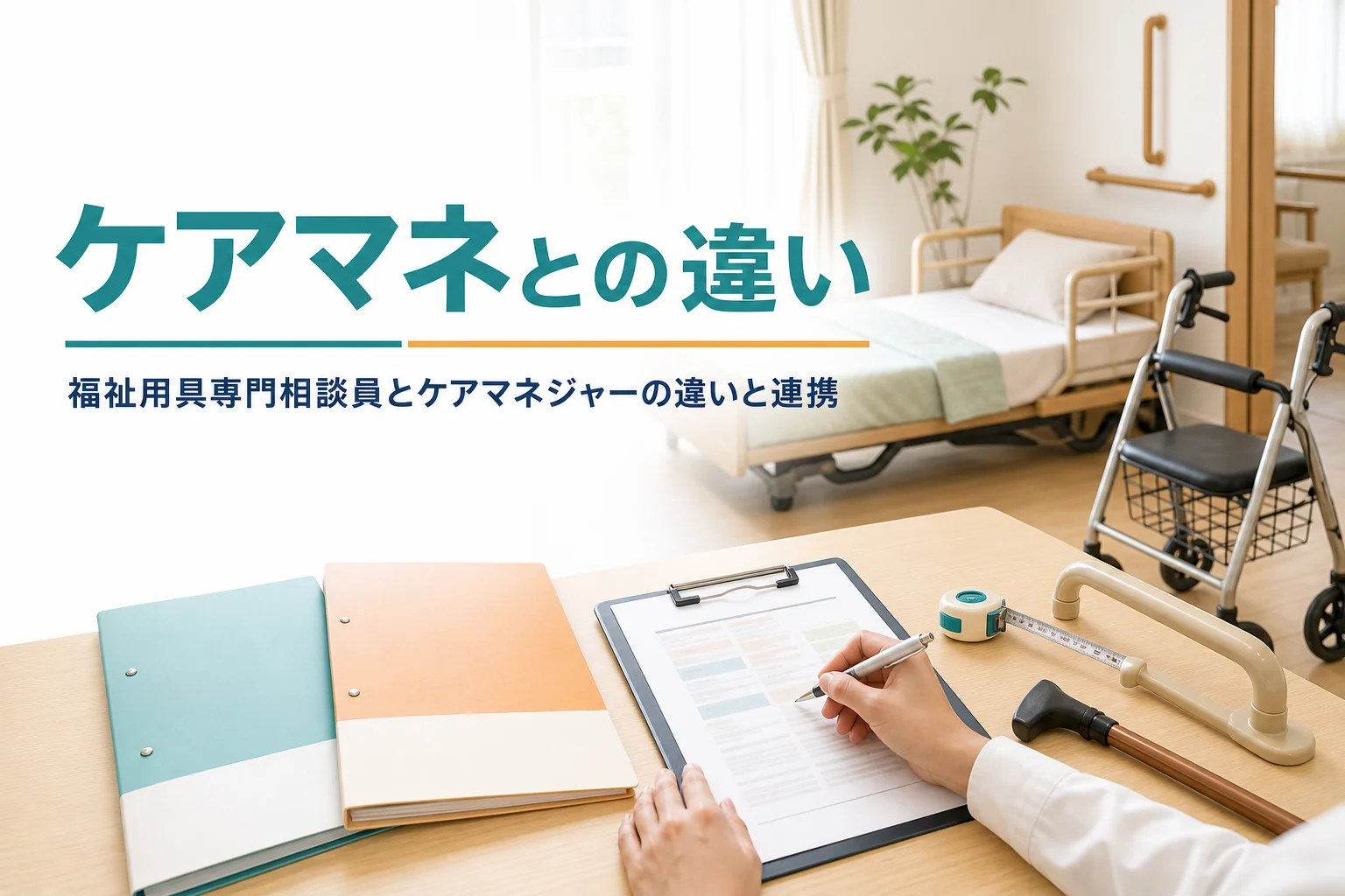 福祉用具専門相談員とケアマネジャーの違い、連携の仕方とキャリアの関係を解説する記事のアイキャッチ