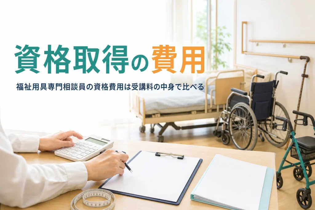 福祉用具専門相談員の資格取得にかかる費用と受講料の見方を解説する記事のアイキャッチ