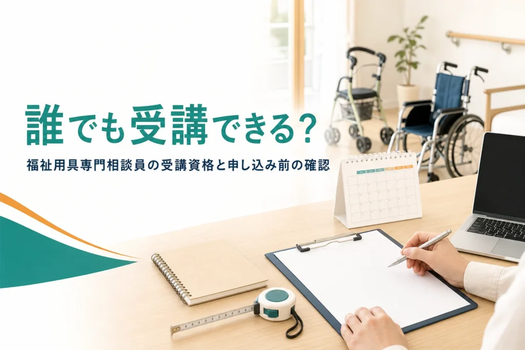 福祉用具専門相談員の受講資格と、申し込み前に確かめることを解説する記事のアイキャッチ
