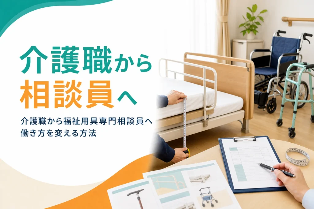 介護職から福祉用具専門相談員へ、現場経験を活かして働き方を変える方法を解説する記事のアイキャッチ
