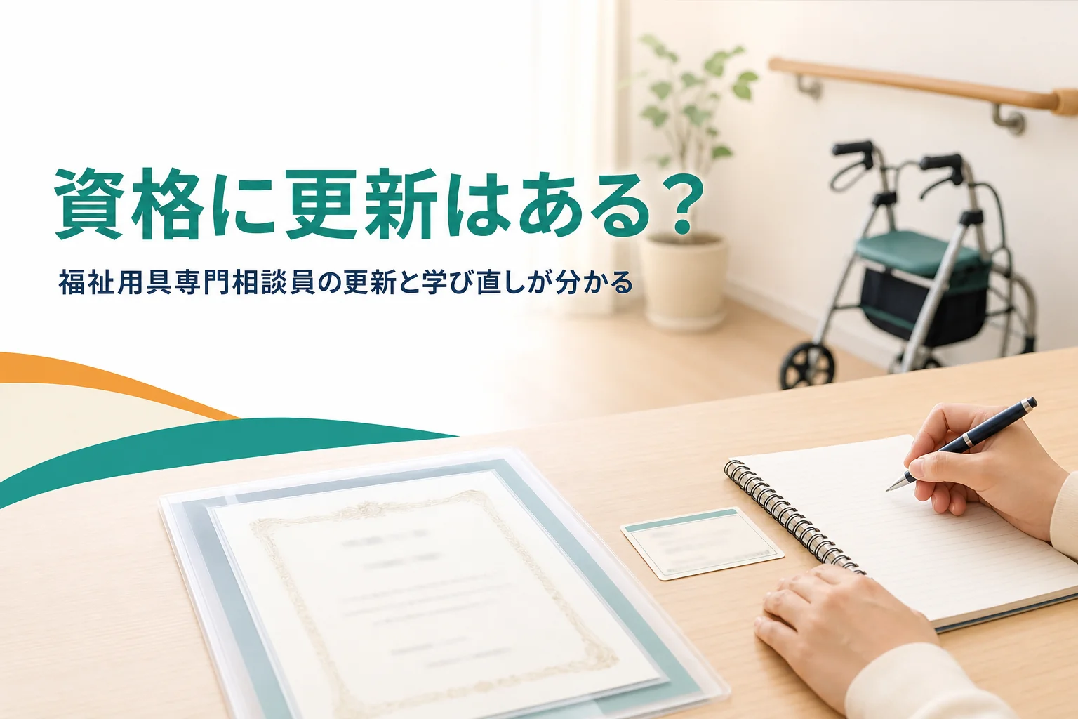 福祉用具専門相談員の資格に更新があるかと、更新研修や学び直しを解説する記事のアイキャッチ