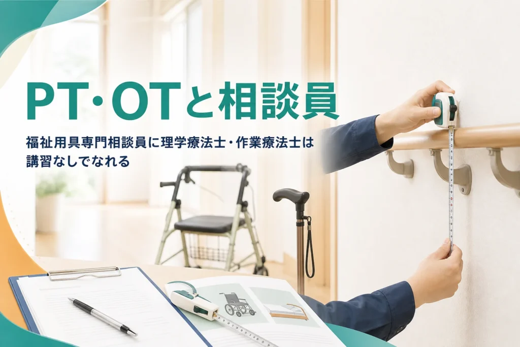 理学療法士・作業療法士が福祉用具専門相談員に講習なしでなれることと、役割の違いを紹介する記事のアイキャッチ