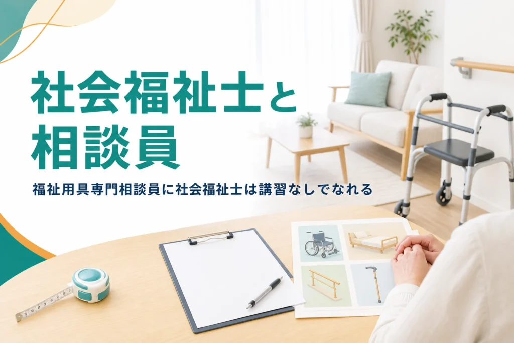 社会福祉士は福祉用具専門相談員に講習なしでなれることと、相談援助の経験の活かし方を紹介する記事のアイキャッチ