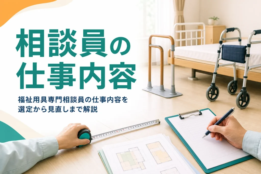 福祉用具専門相談員の仕事内容を、選定から計画・納品・モニタリングまで解説する記事のアイキャッチ