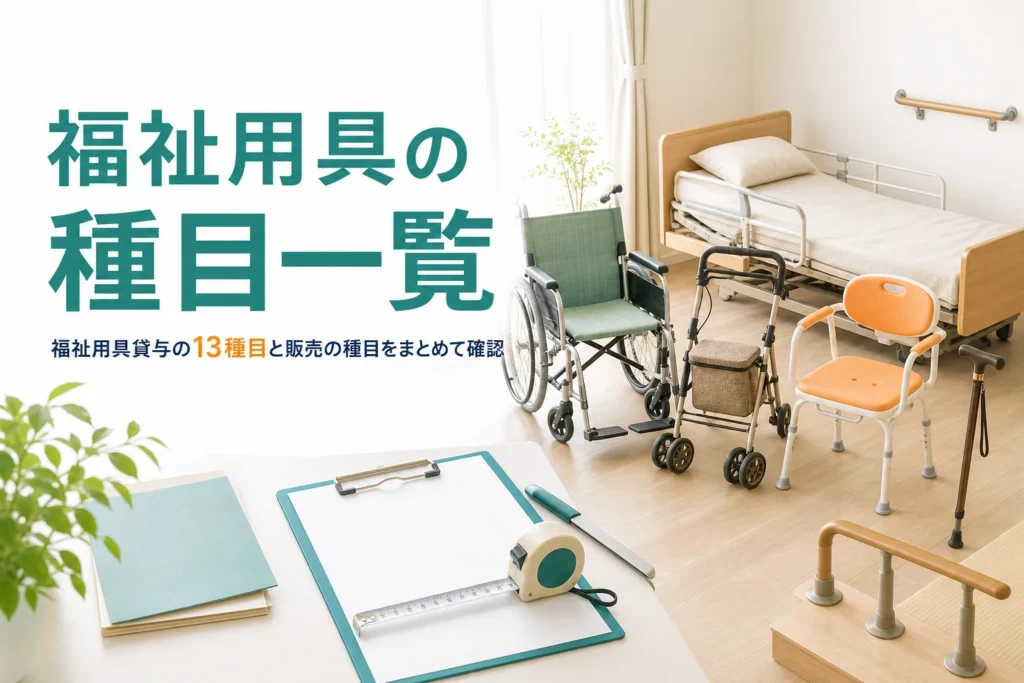 福祉用具貸与の13種目と特定福祉用具販売の種目を解説する記事のアイキャッチ