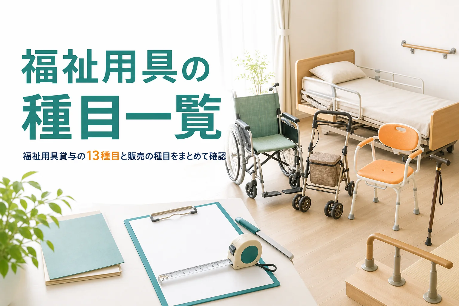 福祉用具貸与の13種目と特定福祉用具販売の種目を解説する記事のアイキャッチ