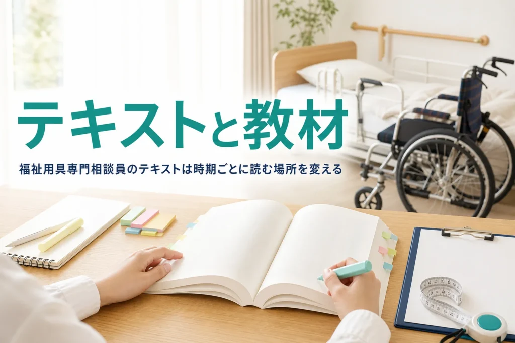 福祉用具専門相談員のテキストと教材の選び方、講習前後の勉強のしかたを解説する記事のアイキャッチ