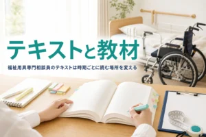 福祉用具専門相談員のテキストと教材の選び方、講習前後の勉強のしかたを解説する記事のアイキャッチ