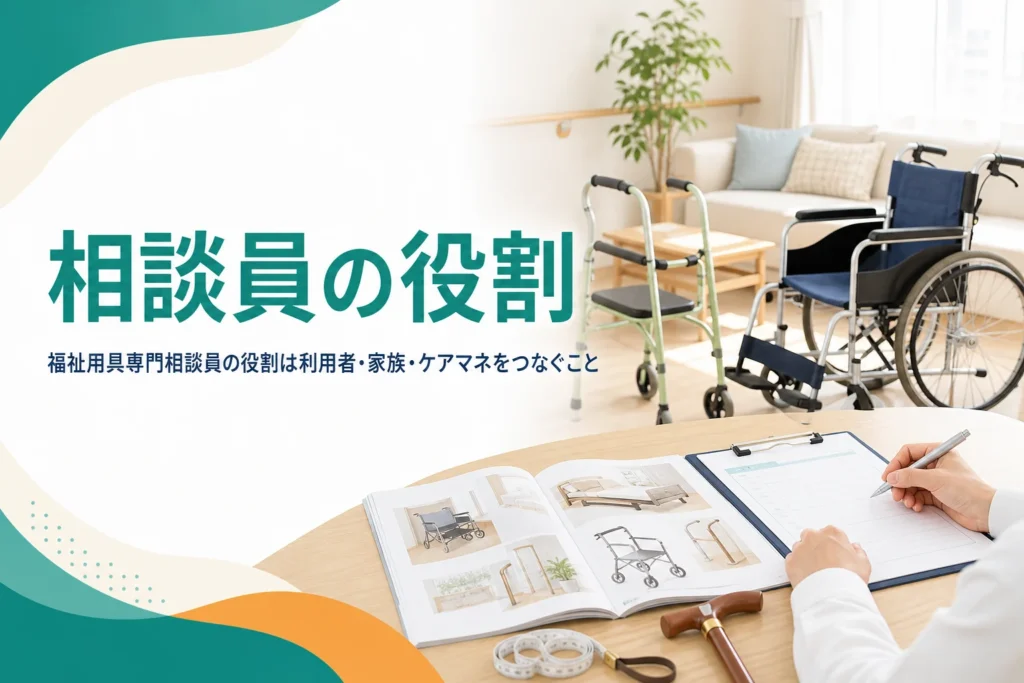 福祉用具専門相談員の役割を、利用者・家族・ケアマネをつなぐ立場として解説する記事のアイキャッチ