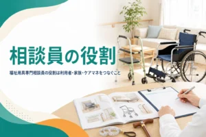 福祉用具専門相談員の役割を、利用者・家族・ケアマネをつなぐ立場として解説する記事のアイキャッチ